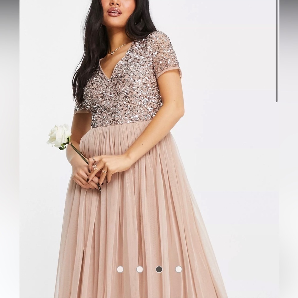 Maya Petite Bridesmaid short sleeve maxi tulle dress - Picture 4 of 12